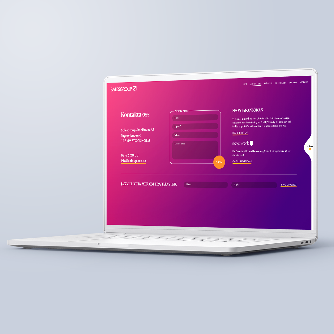Salesgroups nya hemsida på laptop, designad av Sphinxly webbyrå