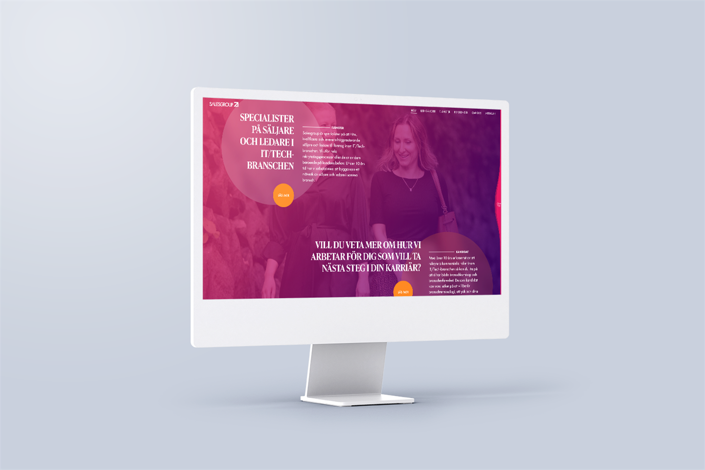 Nya hemsidan Sphinxly webbyrå skapat för Salesgroup, visas på en stor datorskärm